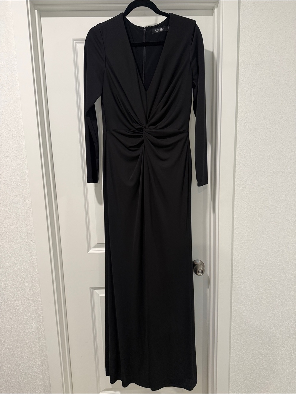 Ralph Lauren Black Long-Sleeve Twist-Front Maxi Dress